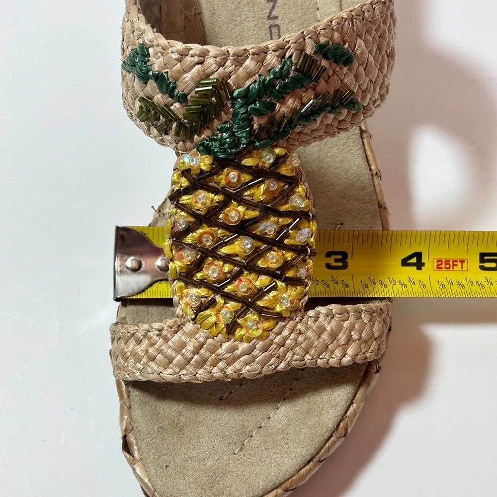 Bandolino~Women’s‎ 7 1/2” Pineapple Whimsical Weaved Wedge Sandals